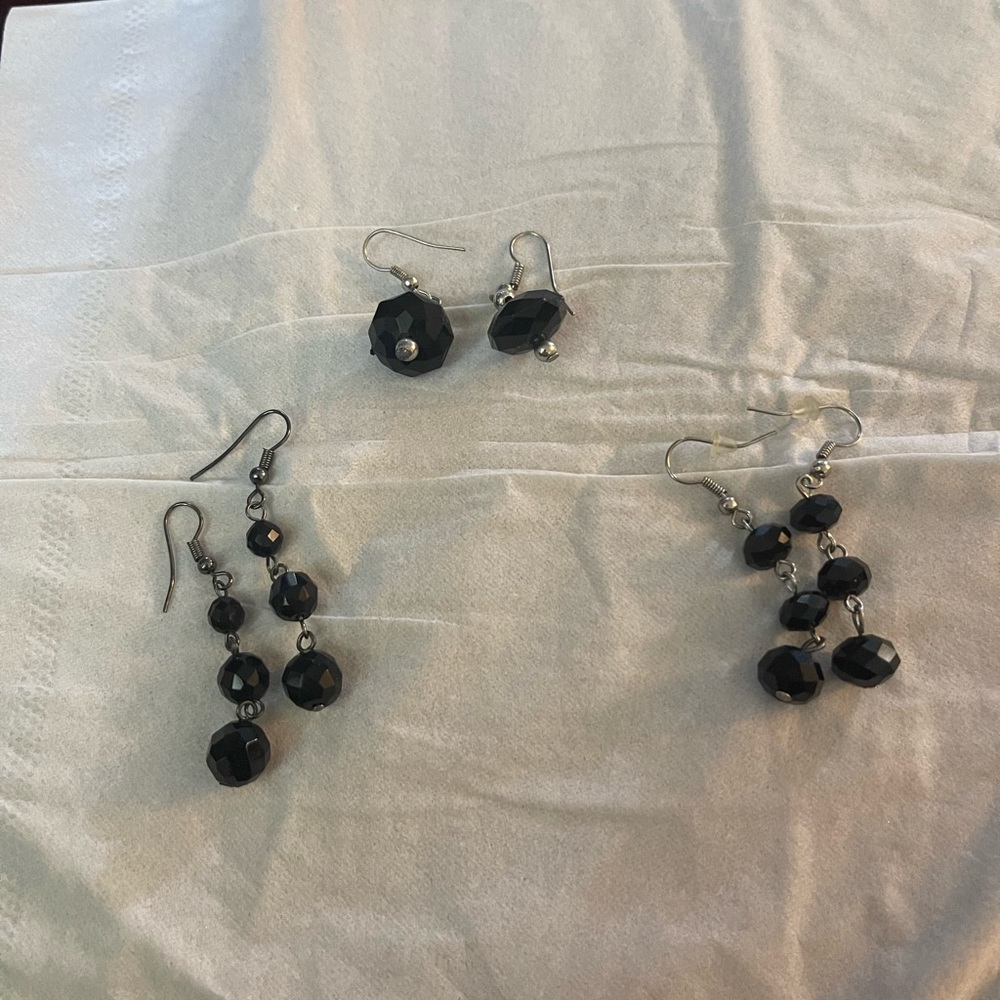 Black drop earrings 3 pairs